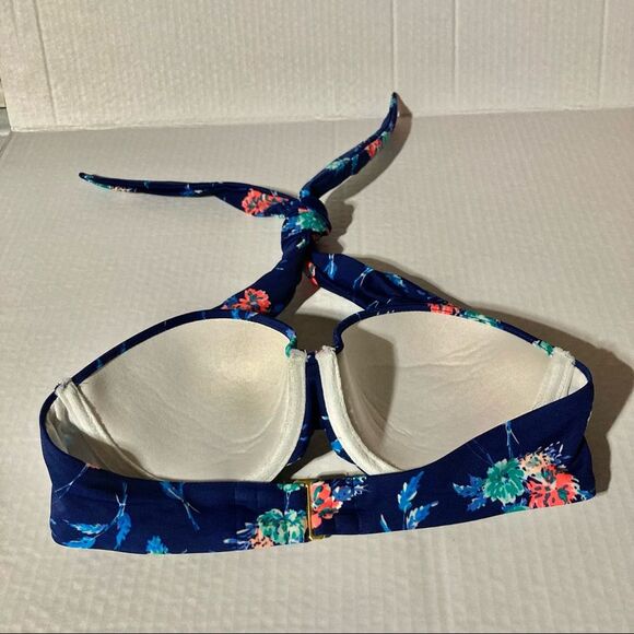VICTORIAS SECRET VS Floral Push Up Bikini Blue Halter Swim Bra Top Womens 32B - Picture 6 of 10